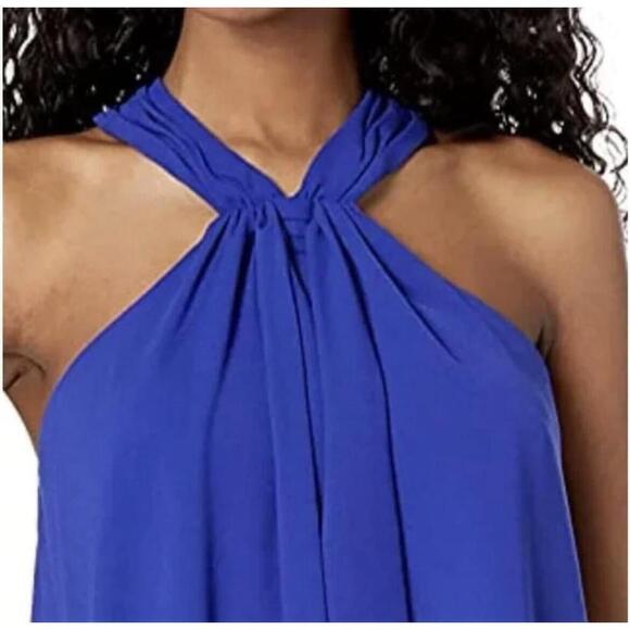 Trina Turk Women’s Dress Medium Verge Shift Bow tie Halter Dress Blue Lined - Picture 3 of 14